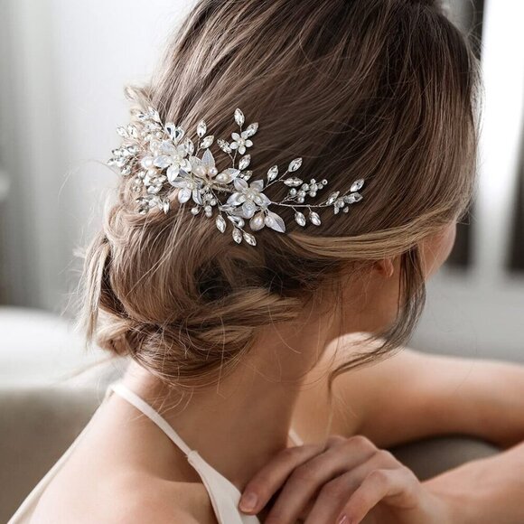 Wedding Hair Comb Pearl Crystal Silver Bridal Hair Accessory for Women main image 5